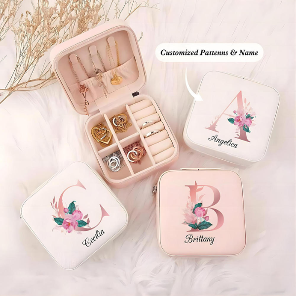 Portable Pink PU Leather Jewelry Organizer with Zipper