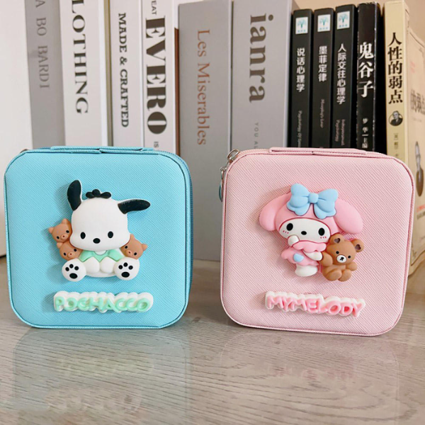 Portable Pink PU Leather Jewelry Organizer with Zipper